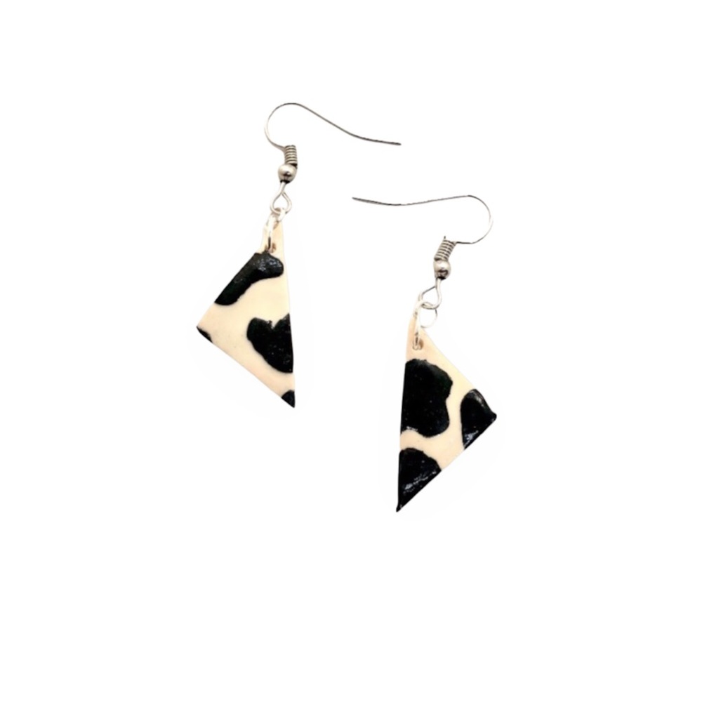 Cow Print Triangle Dangle Earrings